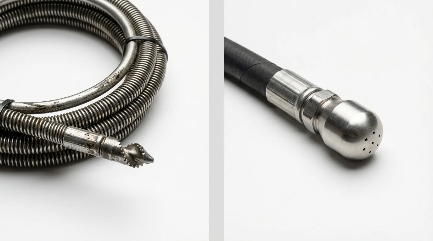 Drain snake cable and hydro jetting nozzle used for drain cleaning in Elwood, IL