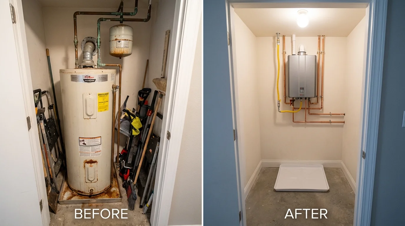 Tank water heater versus wall-mounted tankless unit comparison for Elwood, IL homeowners